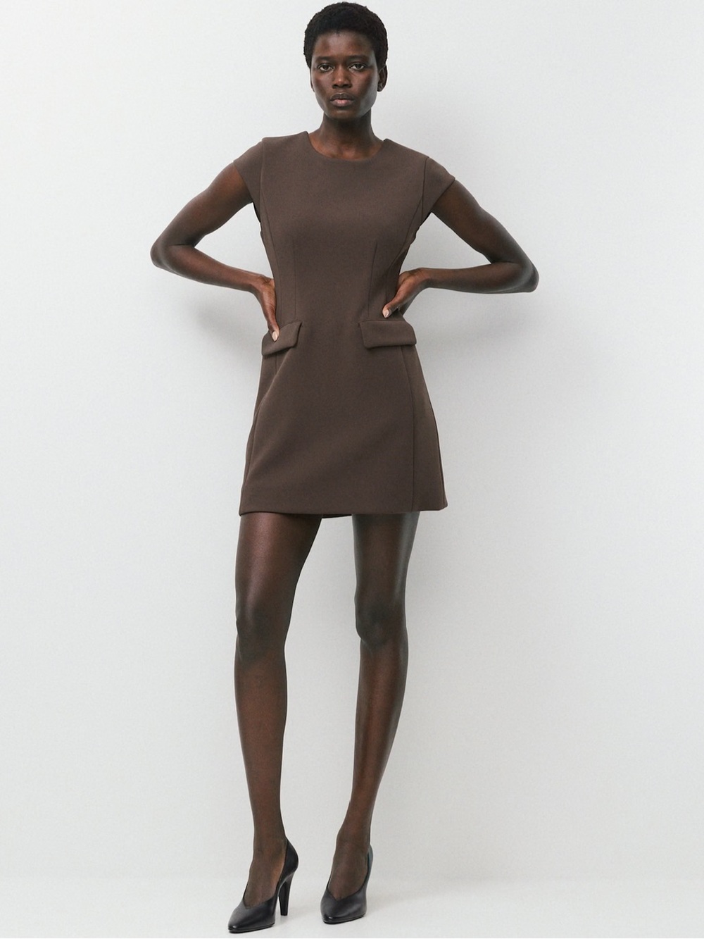 Aritzia Figure Knit Priestly Mini Dress in Dark Brown